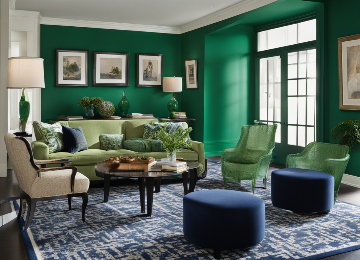 what color carpet goes with emerald green walls