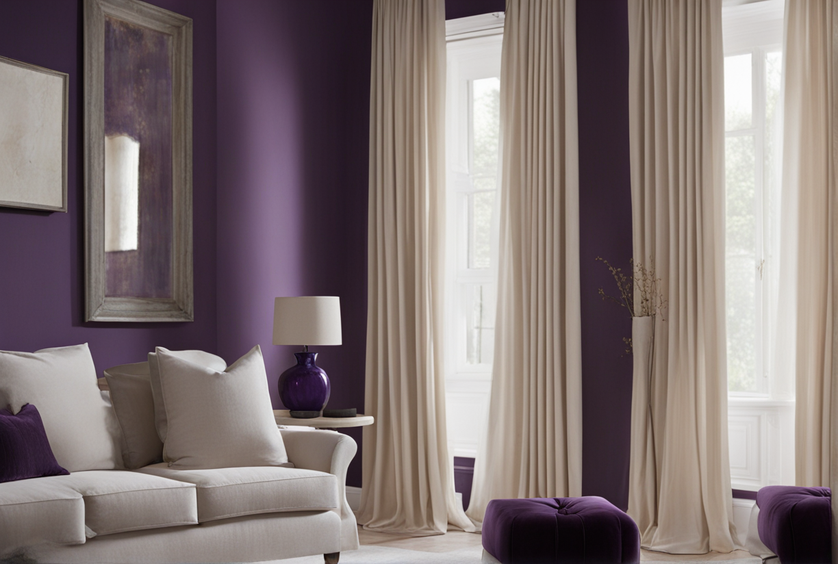 what color curtains go with dark purple walls
