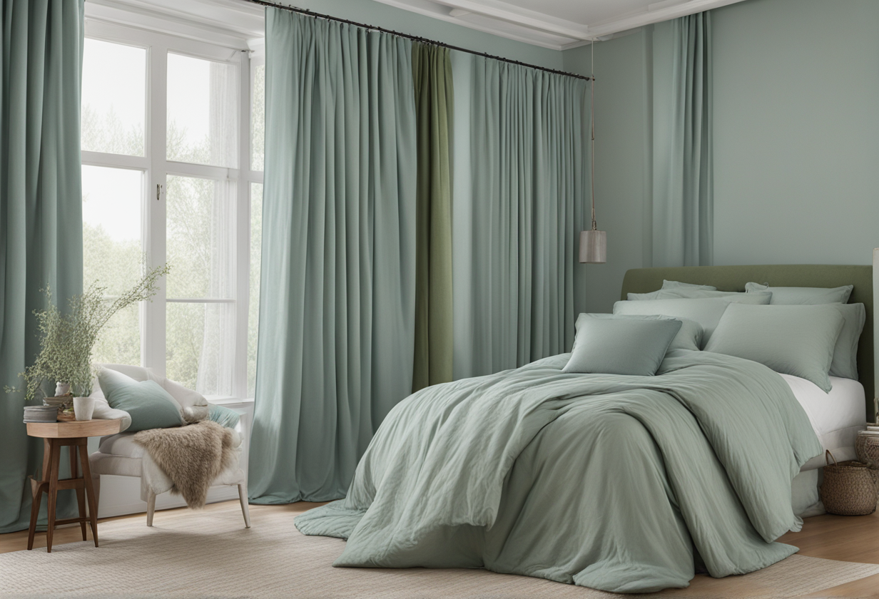 what color curtains go with sage green comforter