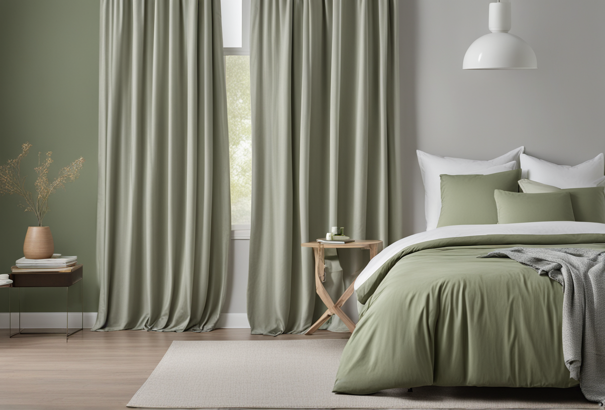 what color curtains go with sage green comforter