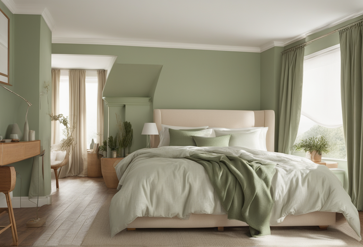 what color curtains go with sage green comforter