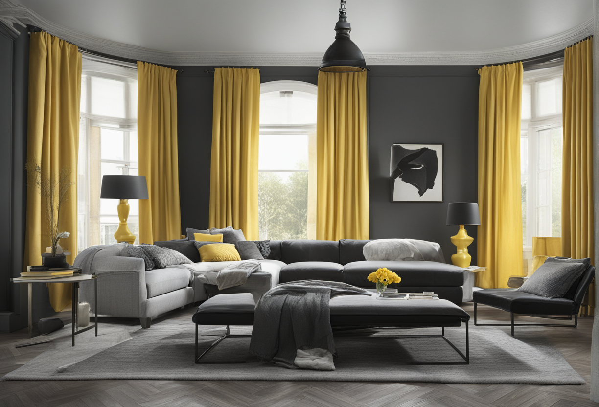 what color curtains go with gray walls and black furniture