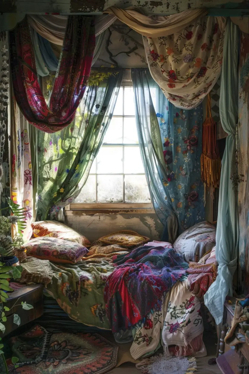 Bedroom with Hippie Curtains