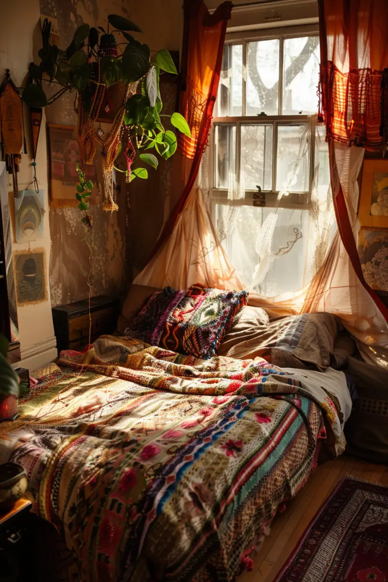 Bedroom with Hippie Curtains