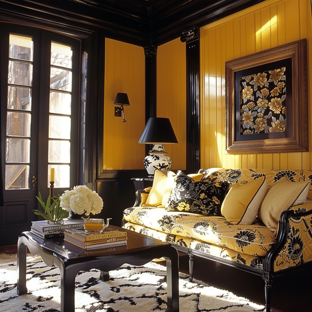 carpet with yellow walls in the living room