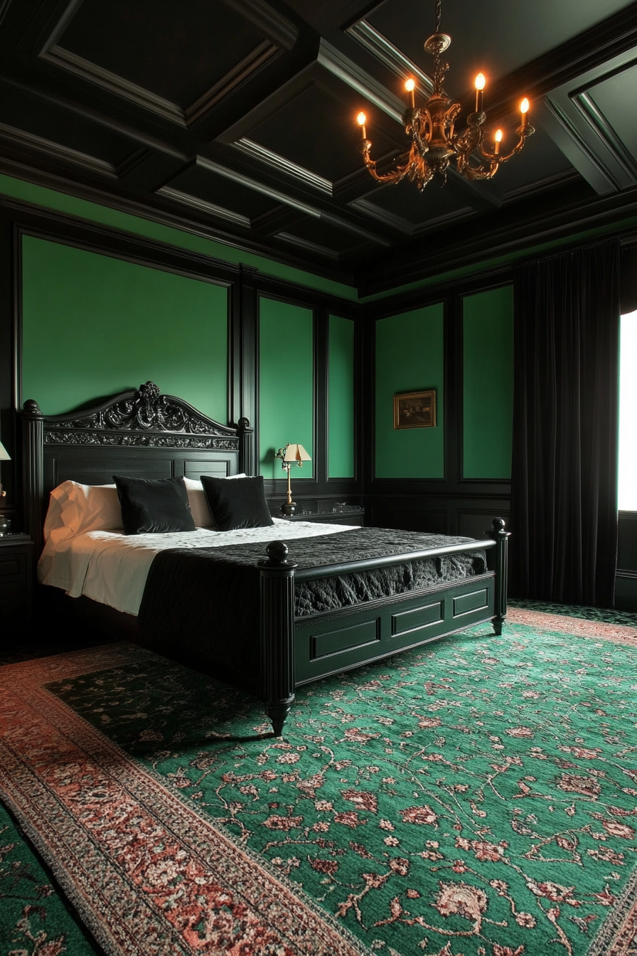 black and dark green bedrooms