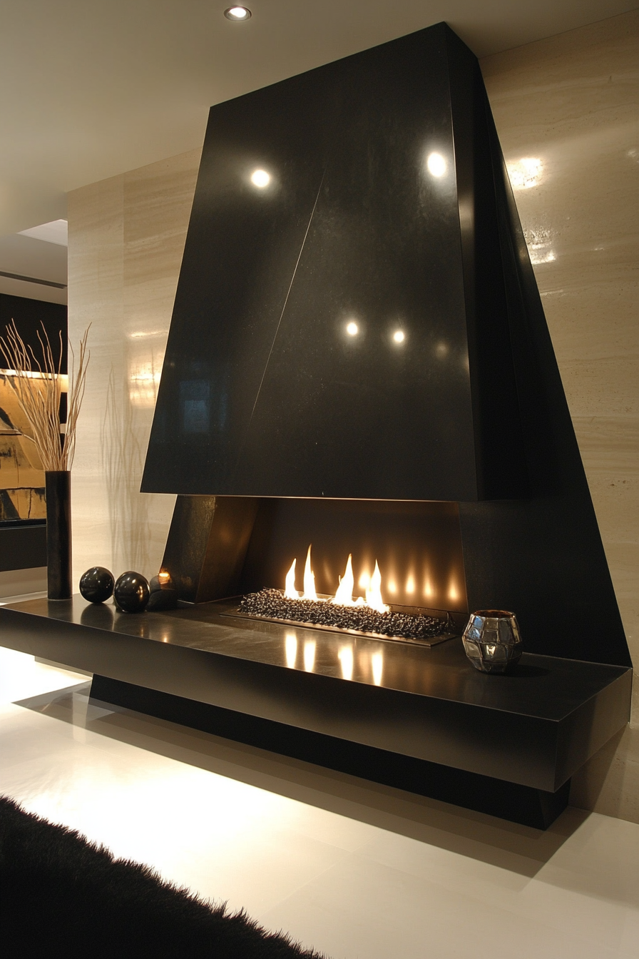 black fireplace mantel 