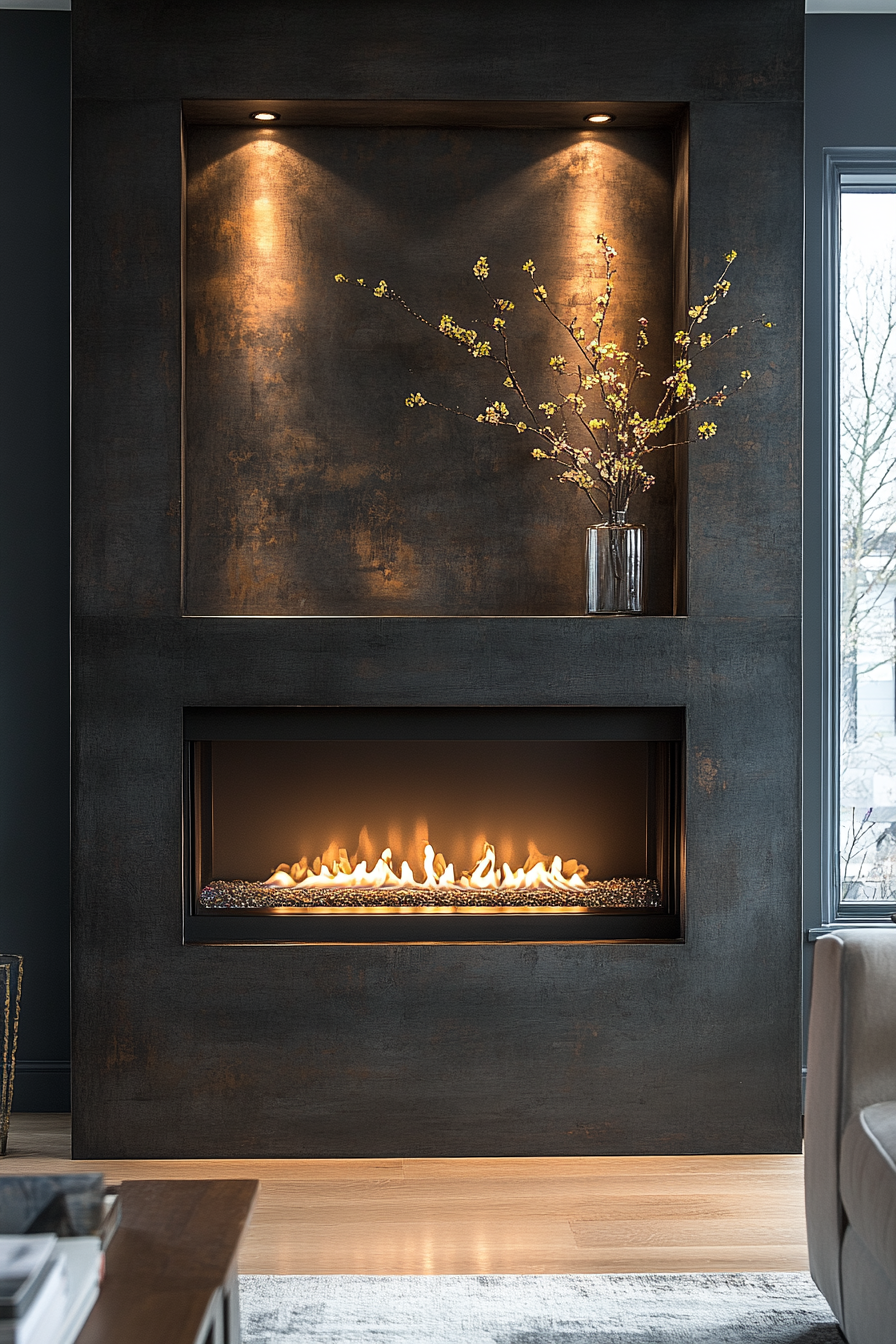 black fireplace mantel
