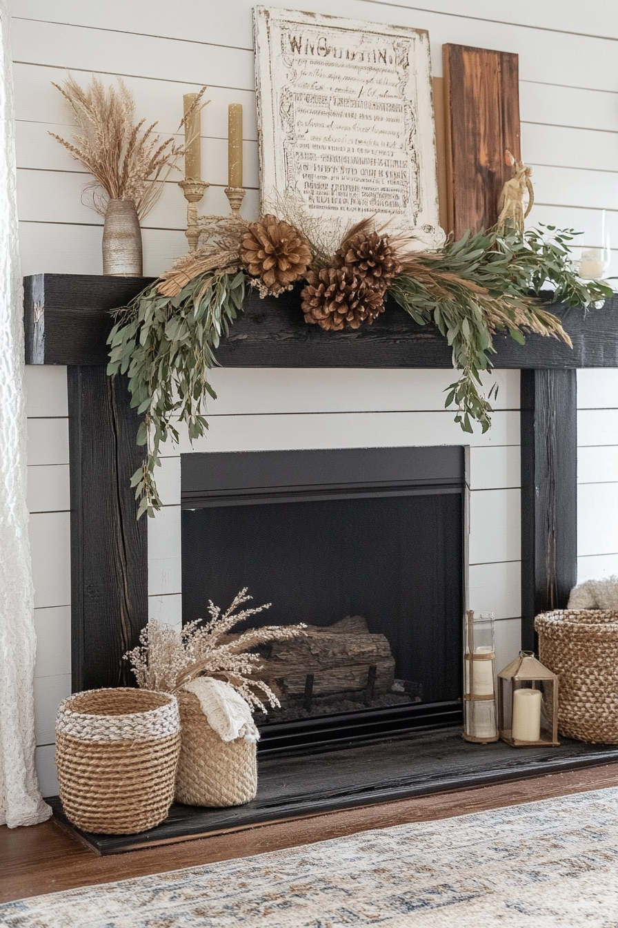 black fireplace mantel 