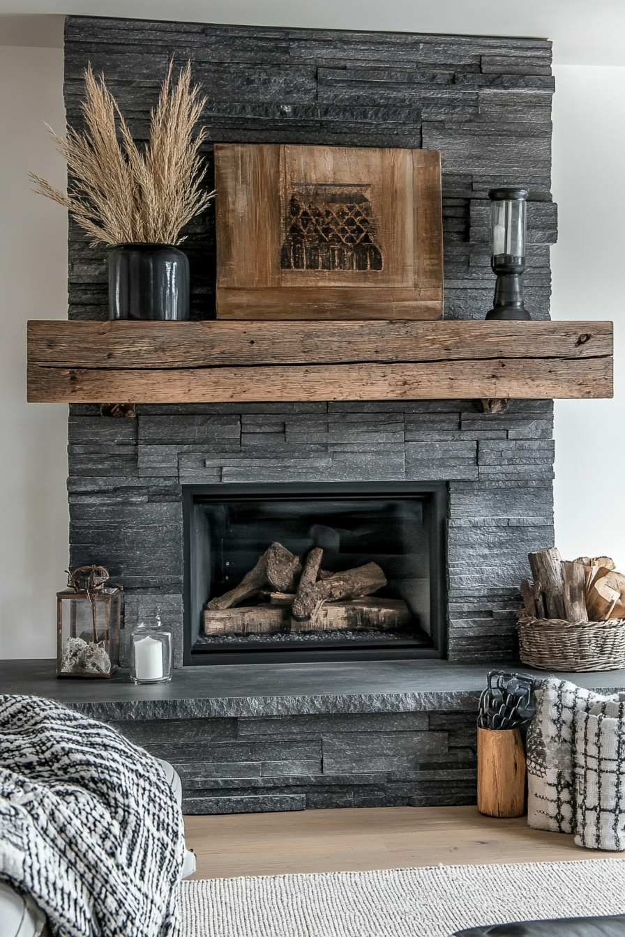 black fireplace mantel 