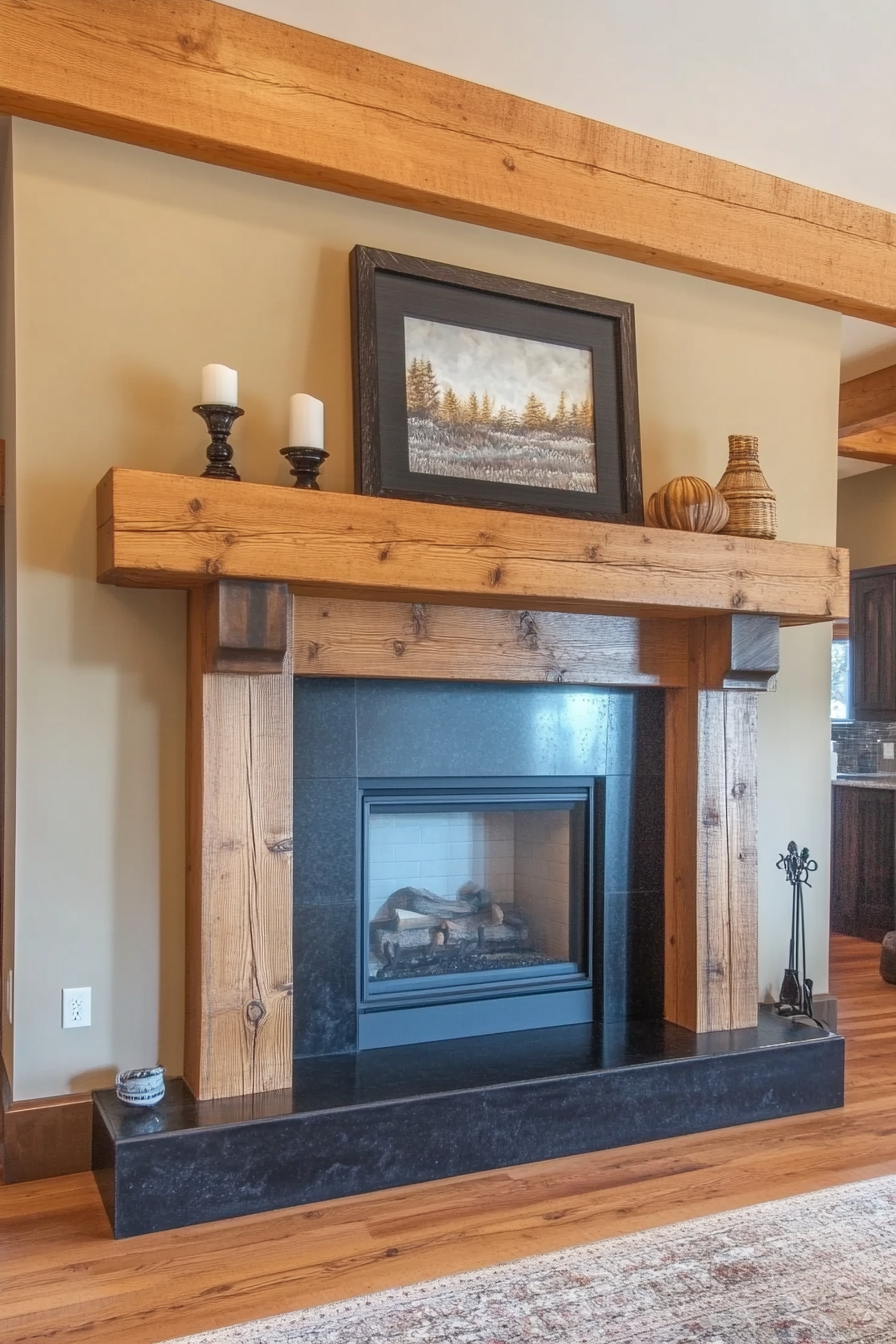 black fireplace mantel 