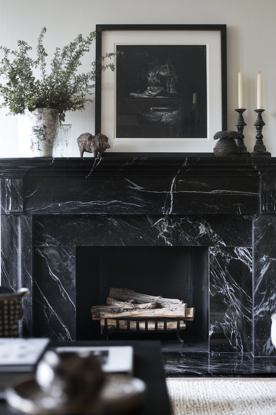 black fireplace mantel 