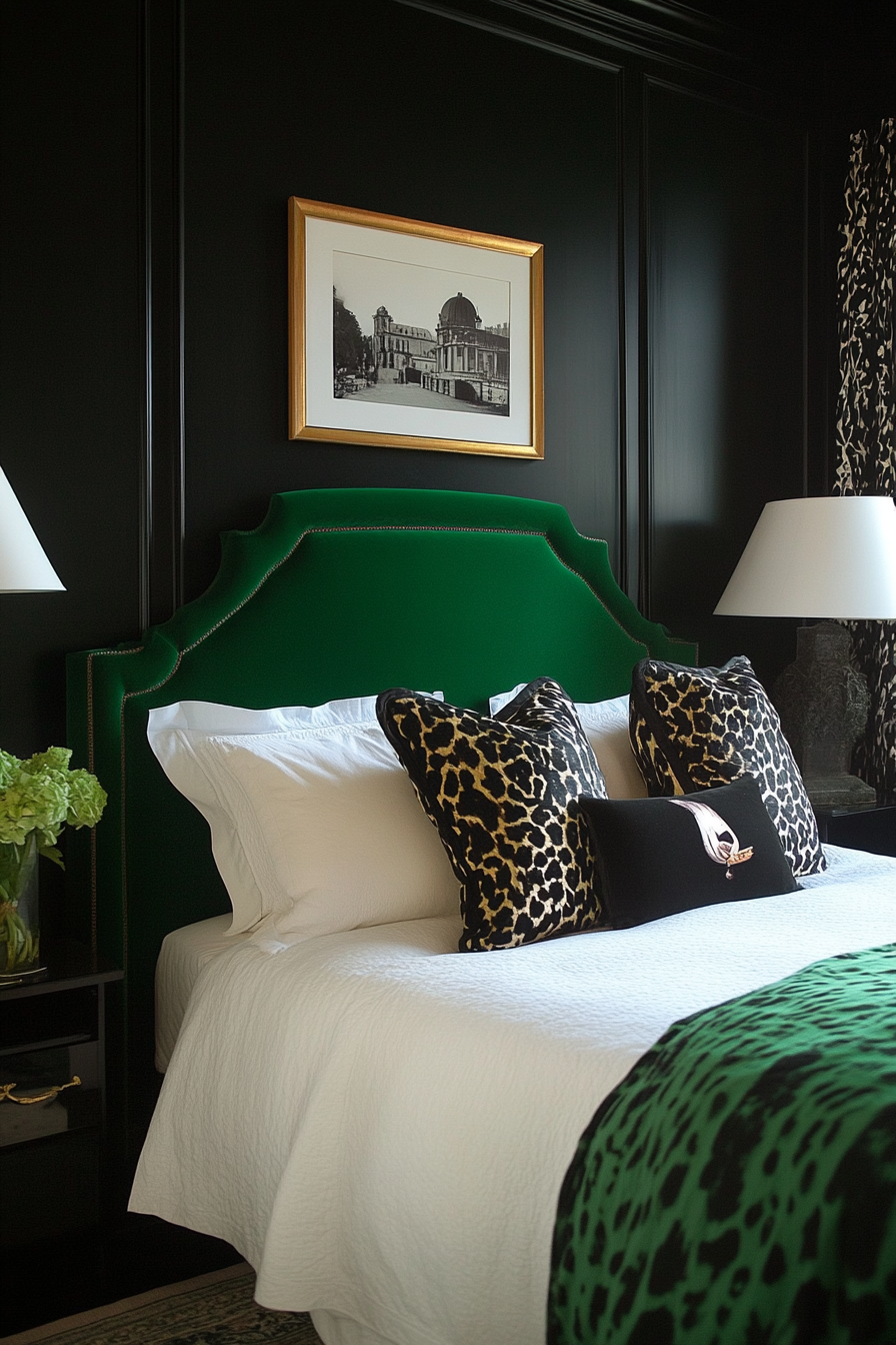 black and dark green bedrooms