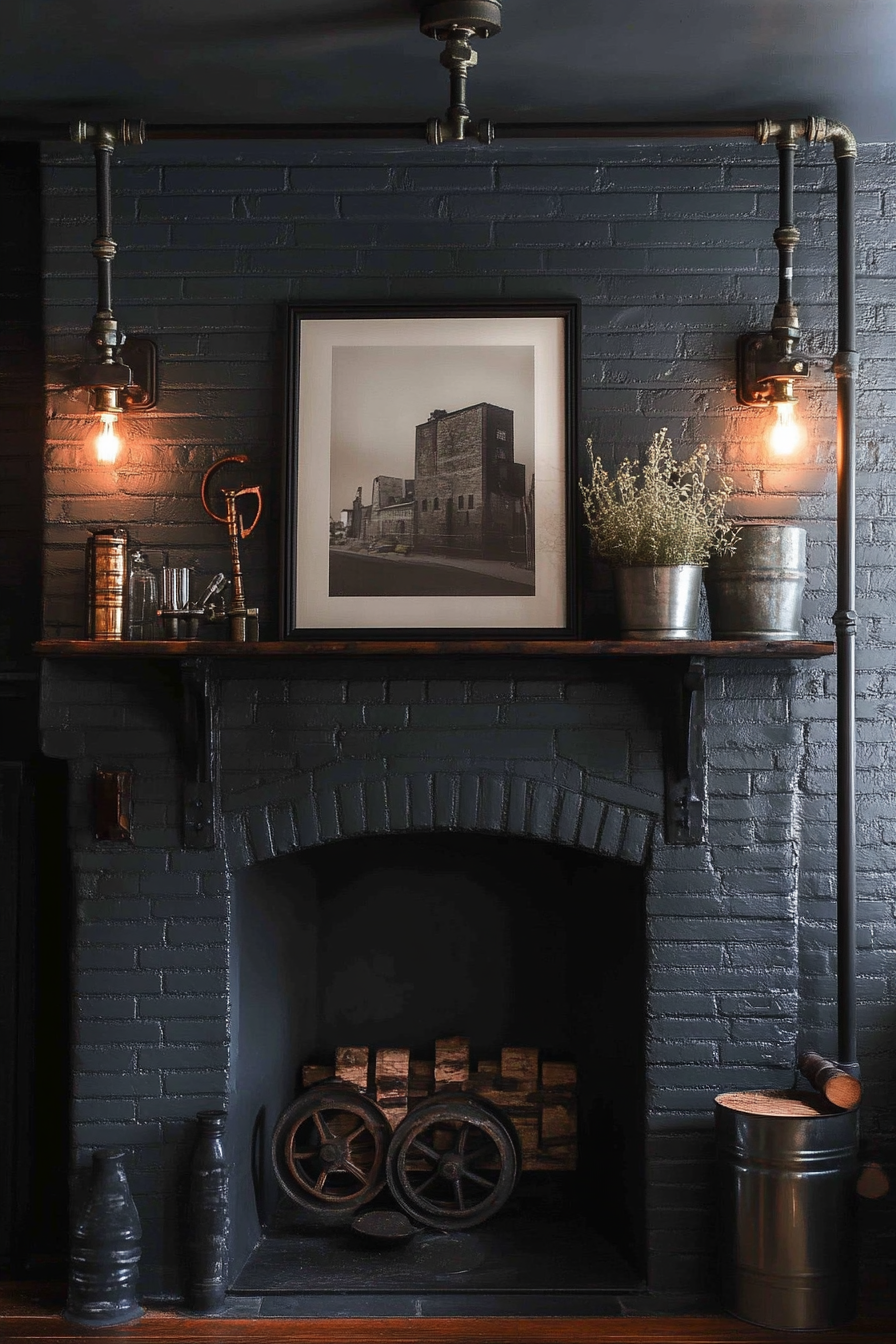 black fireplace mantel 