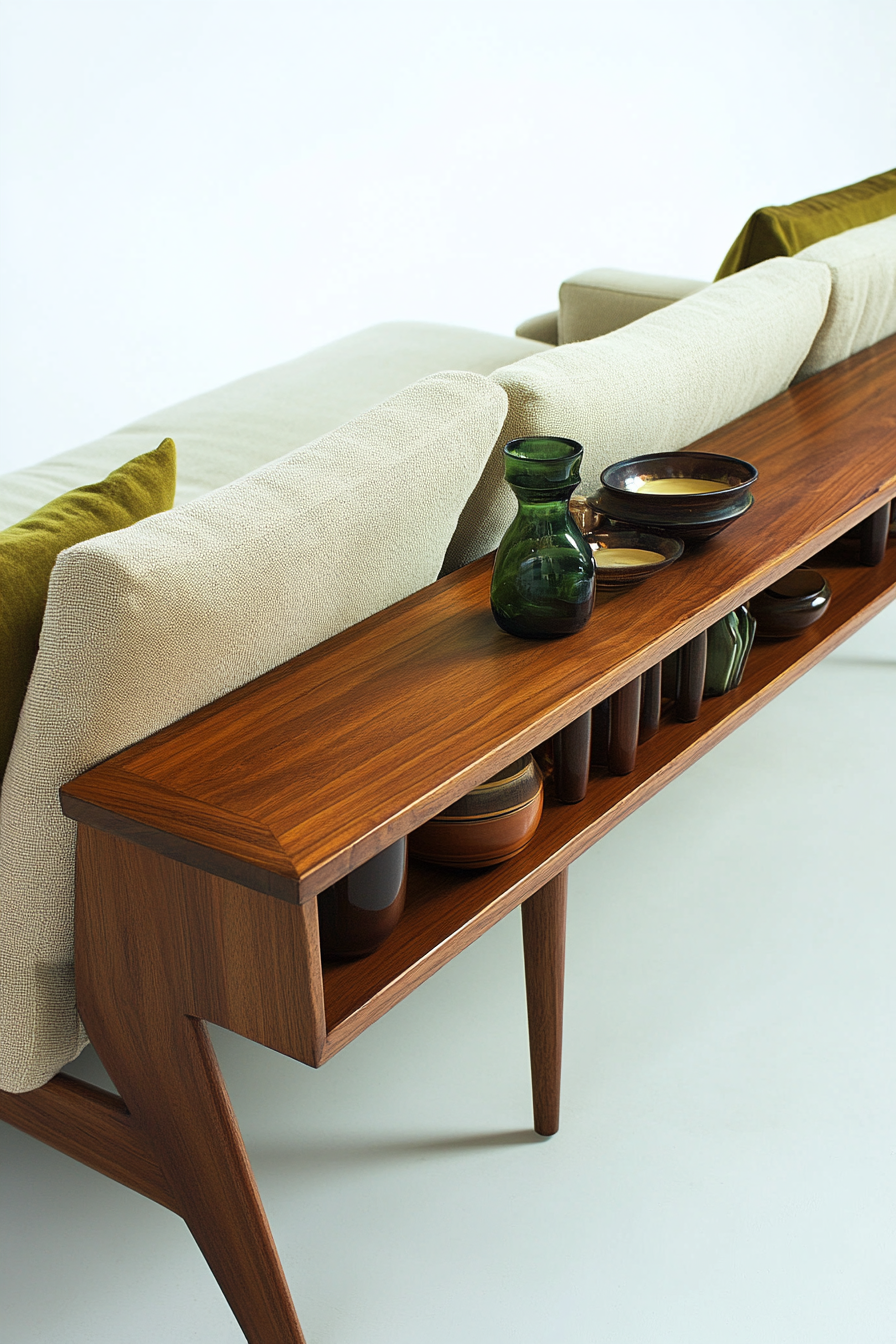 console table behind sofa