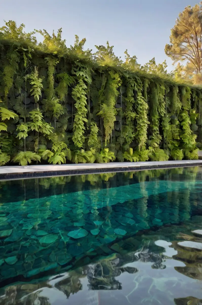 Living green walls planted with cascading vines or flowering climbers for natural privacy on Pool