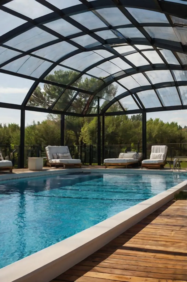 Retractable dome structures for semi inground pool