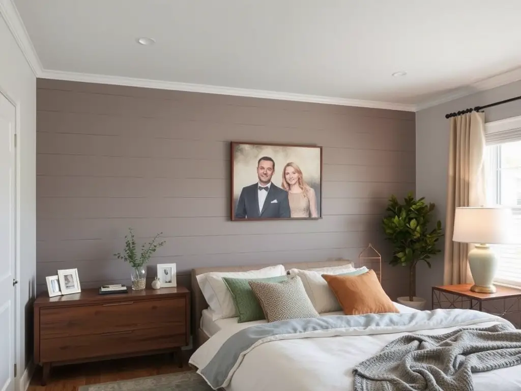Shiplap with other wall treatments for bedroom